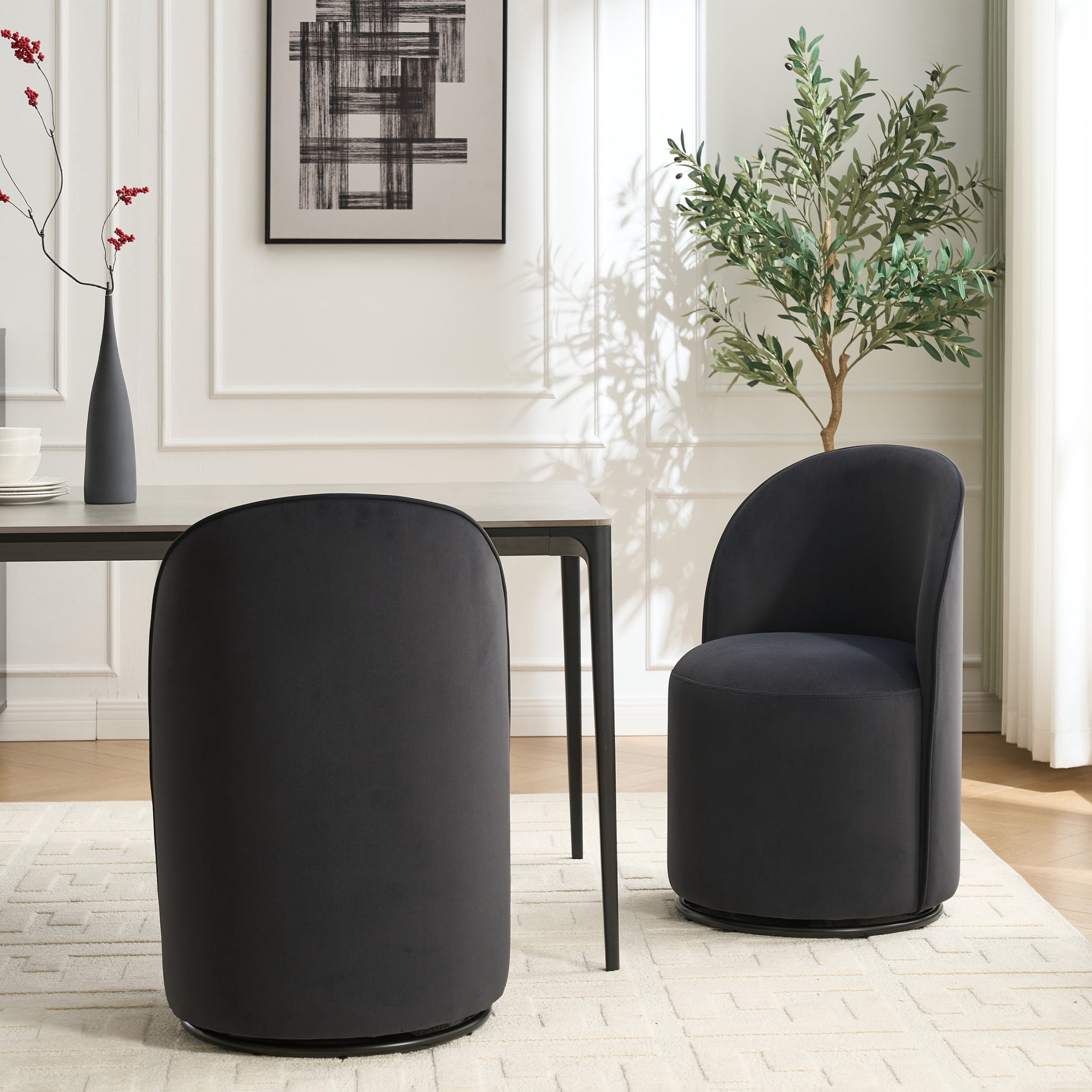 Noble House Mid Century Modern Velvet Swivel Barrel Dining Chair, Set of 1, Dark Gray