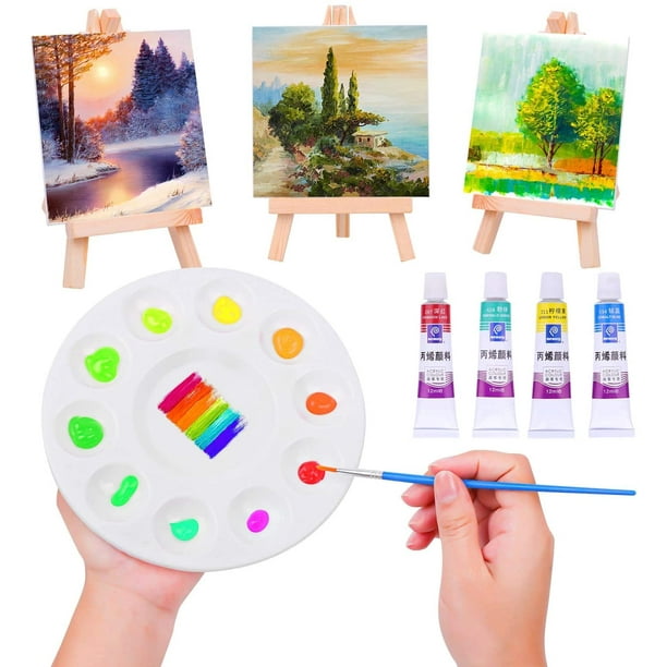 Set of 6 Mini Canvases 4x6 and Easel Set with Water Colors Paint - Party  Favors for Kids 3 to 5 - Goody Bag Stuffers - Kids Paint Set - Return Gifts