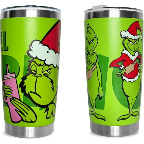 20 oz Christmas Grinhi Tumbler with Straw, Stainless Steel Travel Tumbler for