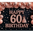 thumbnail image 3 of Yatrandify Decorative Design Happy Birthday Banner Pink Balloons 60th Cake Birthday Party Backdrop for Milestone Celebration Indoor Decoration Event Party, 3 of 7