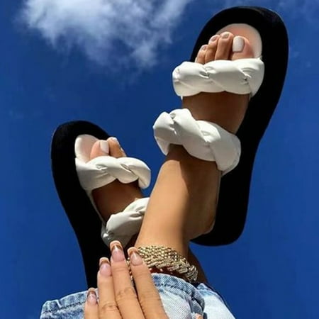 

〖Yilirongyumm〗 White 38 Slippers For Women Toe On Round Shoes Casual Ladies Slip Summer Flat Platform Slippers Womens Women s Slipper