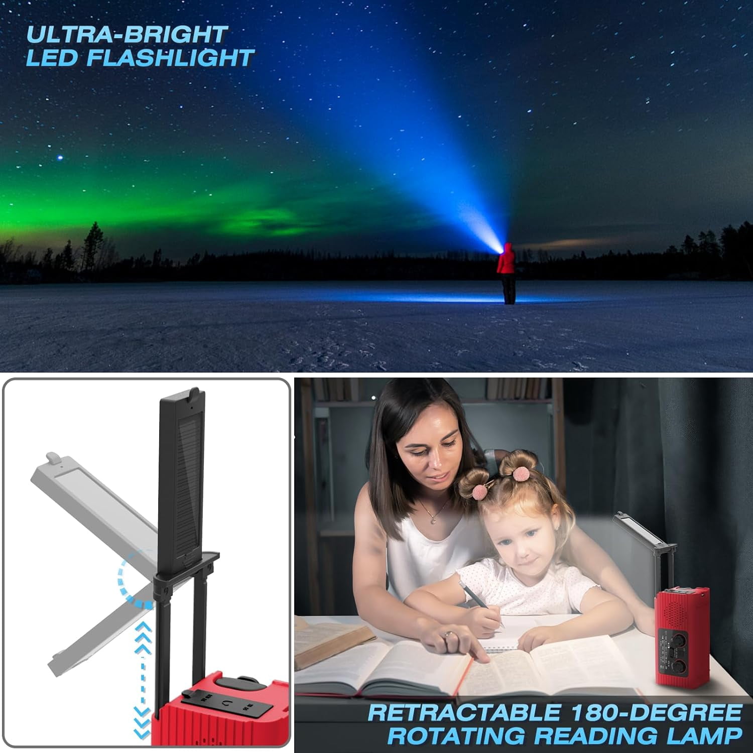 Emergency Weather Radio, 4000Mah Solar Powered Weather Alert Radio With Hand Crank And Usb Charging, Am/Fm Radio With Led Light, Reading Lamp, Sos Alarm, External Headphone Jack