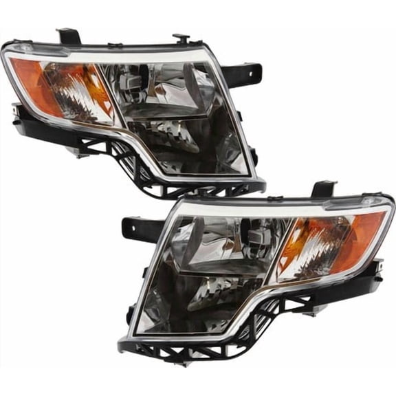 Headlights Set Fits 07-10 Ford Edge Pair Headlamps Chrome Housing