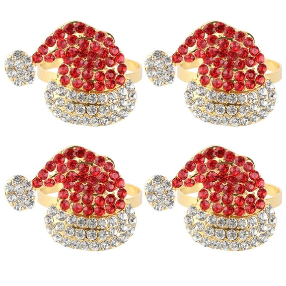 WHAMVOX  4 Pcs Napkin Ring Christmas Hats Shaped Theme Has Xmas Napkins Baby Red