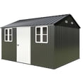 thumbnail image 6 of Jocisland 12x10.3x8.2 ft Galvanized Steel Outdoor Storage Shed with Two 4-Pane Windows Lockable Door, for Backyard, Garden, Patio, Dark Grey/White, 6 of 8