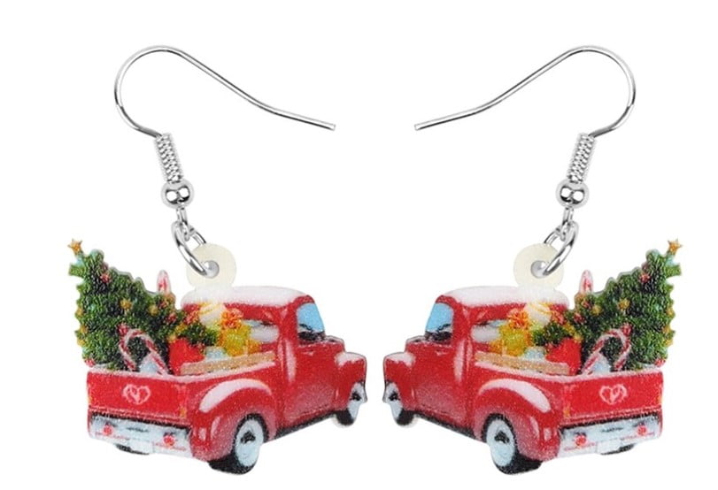 Little Red Truck Christmas Holiday Earrings
