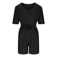 thumbnail image 6 of UVEASISHA Solid Shorts Rompers for Women V Neck Short Sleeve Knit Drawstring Jumpsuits One Piece Summer Casual Outfits Black L, 6 of 8