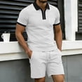 thumbnail image 2 of 2 Piece Casual Set for Men Knit Quarter Button Shirt with Shorts Half Zip Collared Top Drawstring Shorts Summer Matching Tracksuit 3XL, 2 of 5