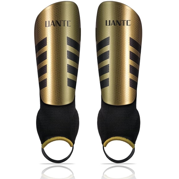 Uantc Shin Guards - Shin Guards with Ankle Protection Cushion Protection Reduce Shocks and Injuries - Kids Soccer Shin Guards with Adjustable Straps for Boys/Girls - Shin Guards Soccer Youth GlodenM