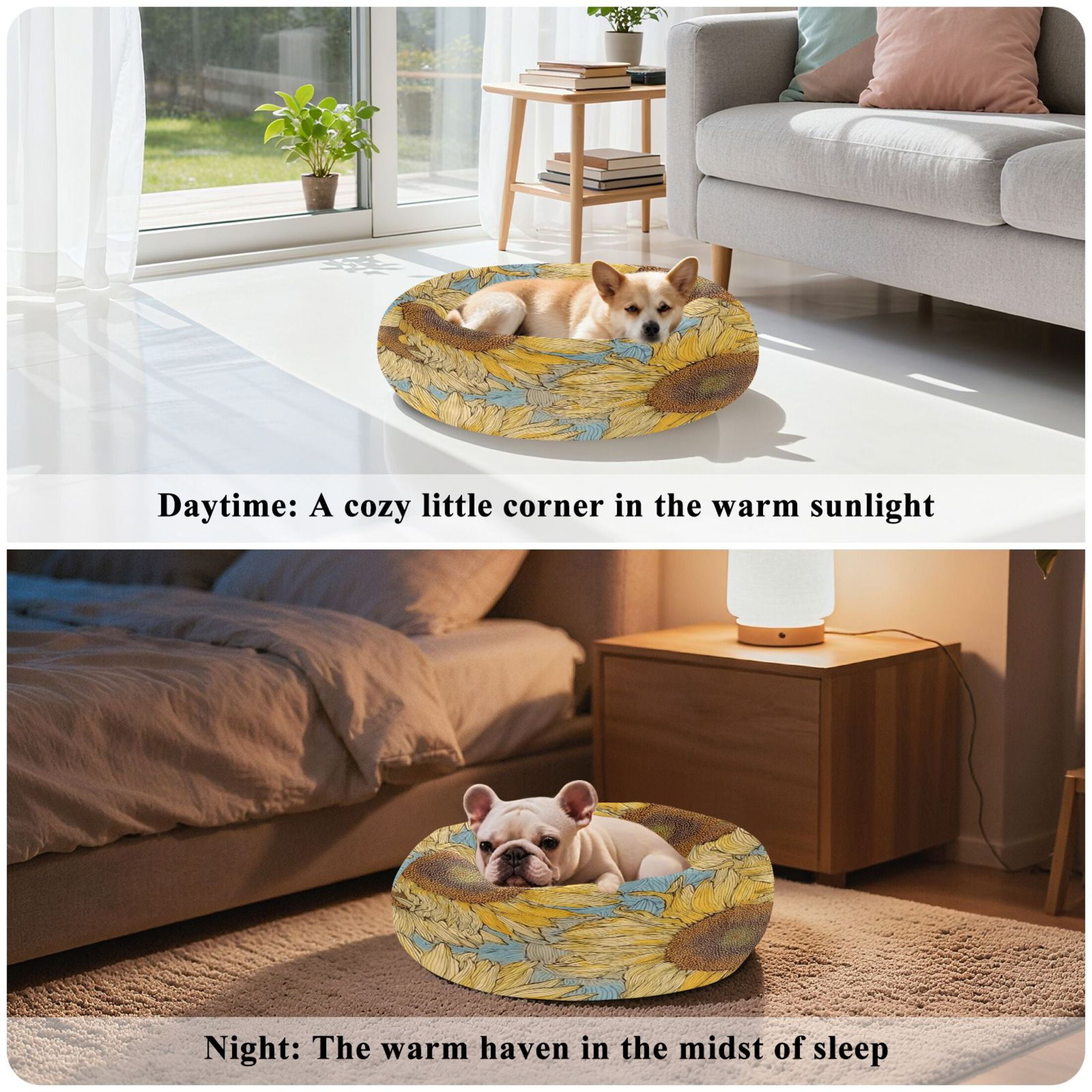 Iauyy Pet Couch Donut Cat Bed for Indoor Cats/Small Dogs Washable & Machine with Non-slip Bottom Calming Cat Furniture, Gently Swaying in The Breeze (S)