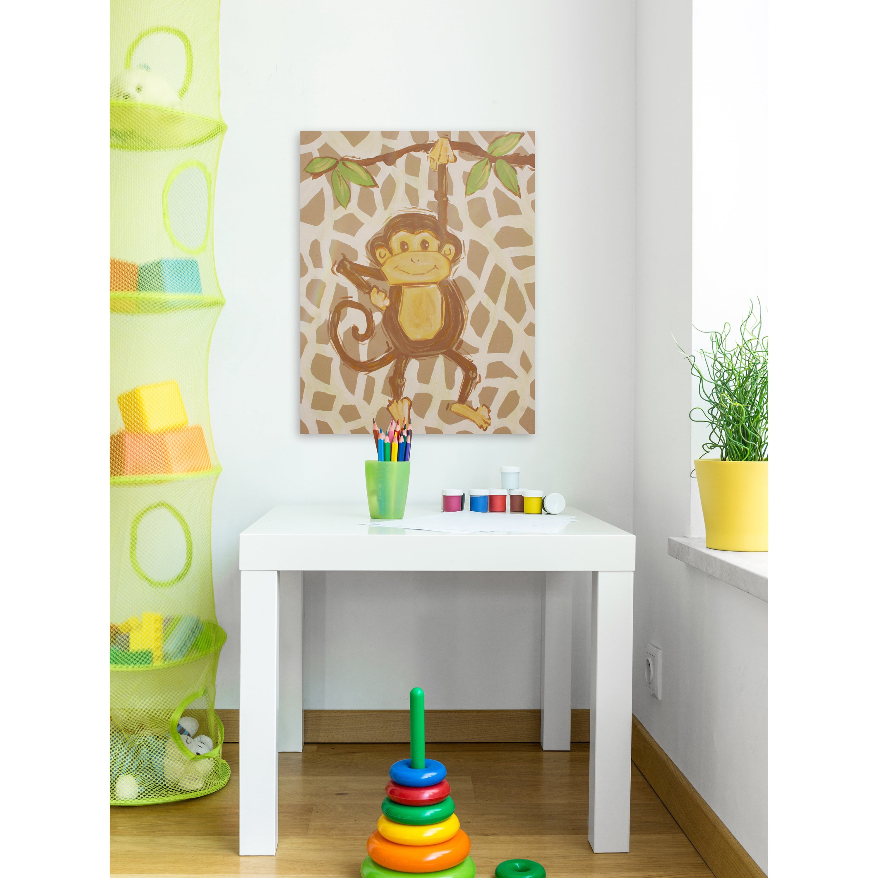 "Tan Monkey" by Reesa Qualia Painting Print on Wrapped Canvas