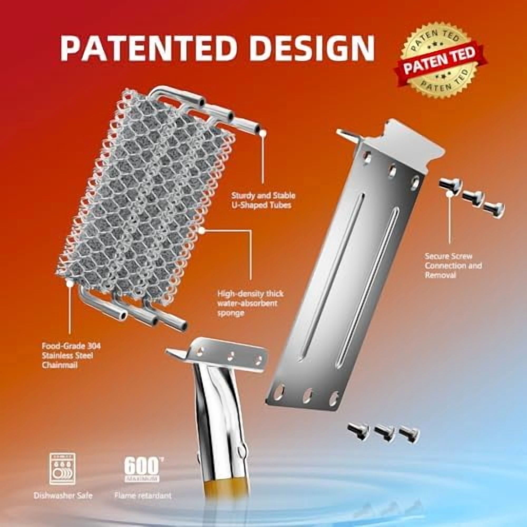 RibRave Grill Brush and Scraper Bristle Free with 3 Replacement Head 304 Stainless Steel Food-Grade Grill Accessories, Safe BBQ Cleaner Brush Strong Barbecue Cleaning Brush for Outdoor Grill Grate