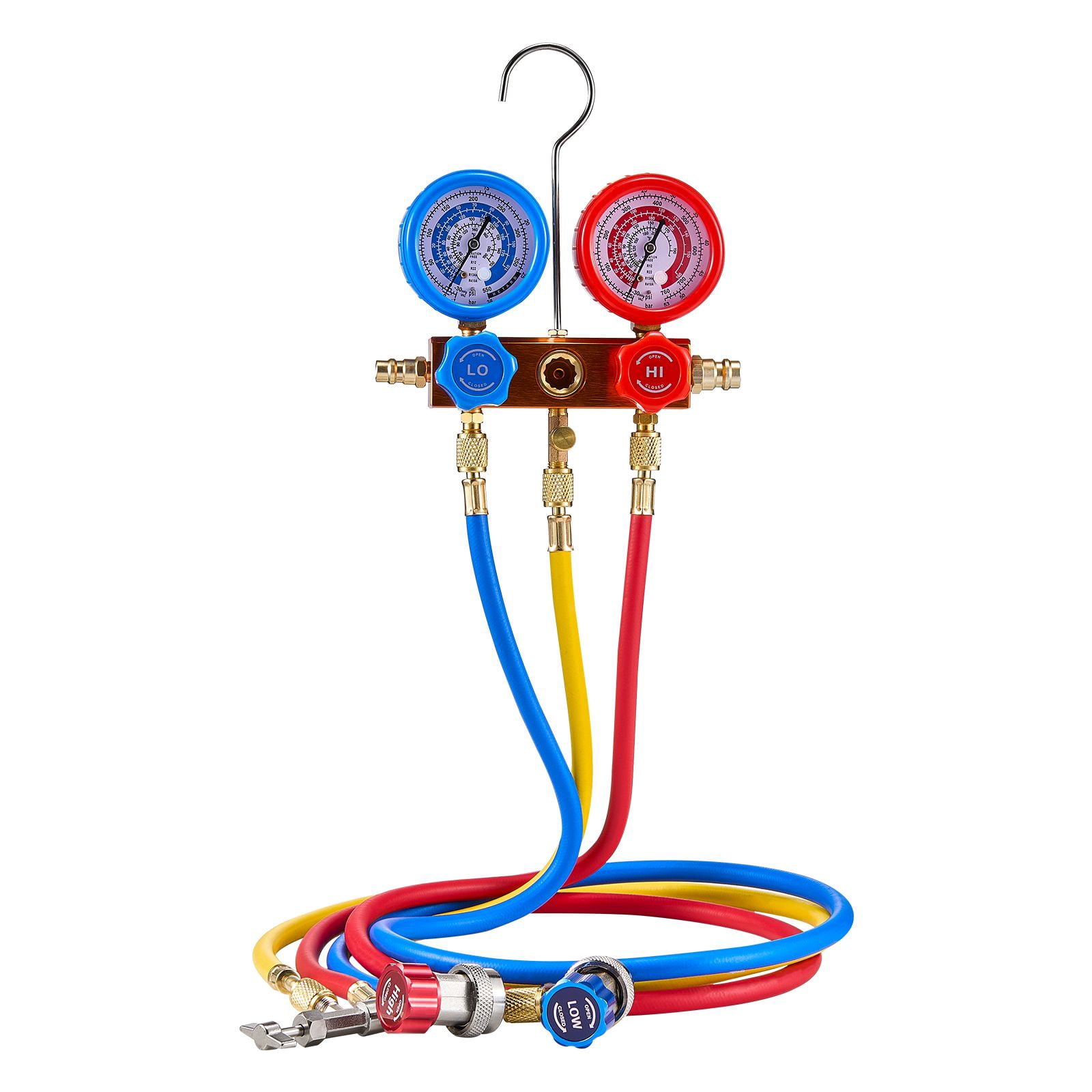Single Stage Rotary Vane AC Vacuum Pump and Manifold Gauge Set,3.5 CFM HVAC Pump Kit with Hoses for R134a,R410A,R22 Refrigerants