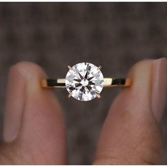 Cora Jewellery 2CT Round Moissanite Ring, Solitaire Engagement Ring for Women, 10K Yellow Gold, 5 US