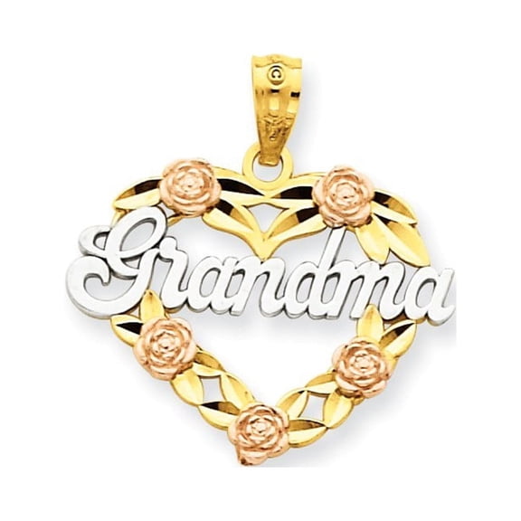 14k Two-Tone Gold and Rhodium Grandma Heart Pendant - 1.1 Grams - Measures 22.7x21.5mm