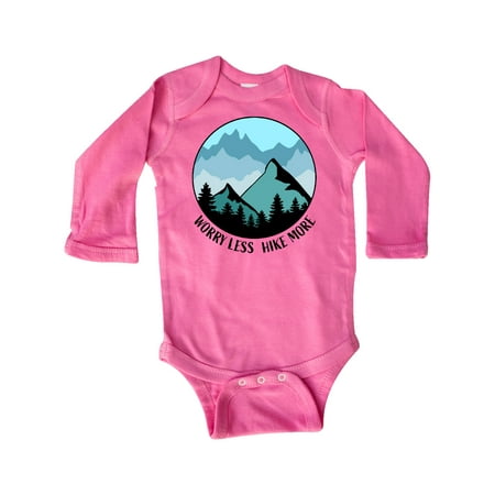 

Inktastic Worry Less Hike More with Mountains in Blue Gift Baby Boy or Baby Girl Long Sleeve Bodysuit