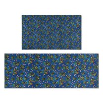 Blue Christmas Holly and Candy Cane Pattern Kitchen Rugs Sets Of 2,Anti Fatigue Kitchen Mat Rugs Non Slip Washable,Decorative Kitchen Floor Mats for Kitchen,Sink,Laundry,17"x30" 17"x47"