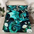 thumbnail image 2 of jejeloiu Cyan Magic Dragon Twin Sheet Sets,White Flowers Floral Bedding For Boy Teens 3 Pieces, 2 of 7