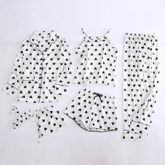 Conjunto de pijamas con estampado de seda para mujer, pantalones cortos de manga larga, Top de cintura elástica, ropa de dormir de salón completo, primavera y verano, 7 Uds.