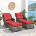 thumbnail image 5 of Meetleisure 4 Piece Wicker Patio Furniture Set, Rattan Chairs with Ottomans, High Back, Deep Seating, Wide Armrest, Thick Cushions for Deck Porch, Red, 5 of 9