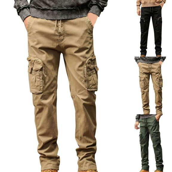 safuny Men Outdoor Cargo Pant Lightweight Tranning Pant Hiking Jogger Classic Multi Pockets Green L