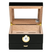 Humidor Supreme Mini Capri Glasstop with Drawer, Black, Hygrometer, 25-48 cigar