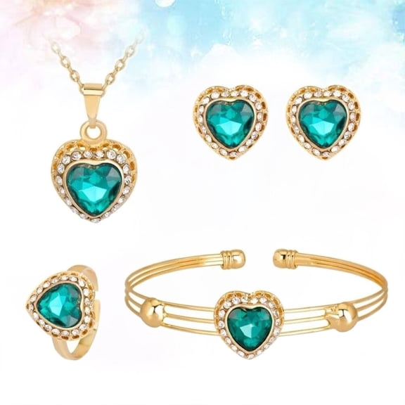 HEMOTON Jewelry Set 1 Set Heart Shaped Necklace with Fashion Earrings and Creative Green Bracelet