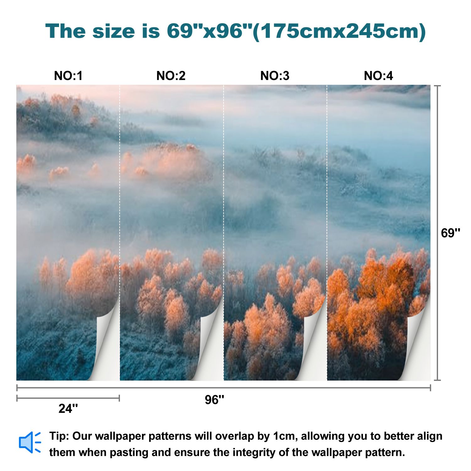 Peel and Stick Wallpaper Foggy morning wild lands Modern Art Wall Mural Decor Self Adhesive and Removable 69in x 98in