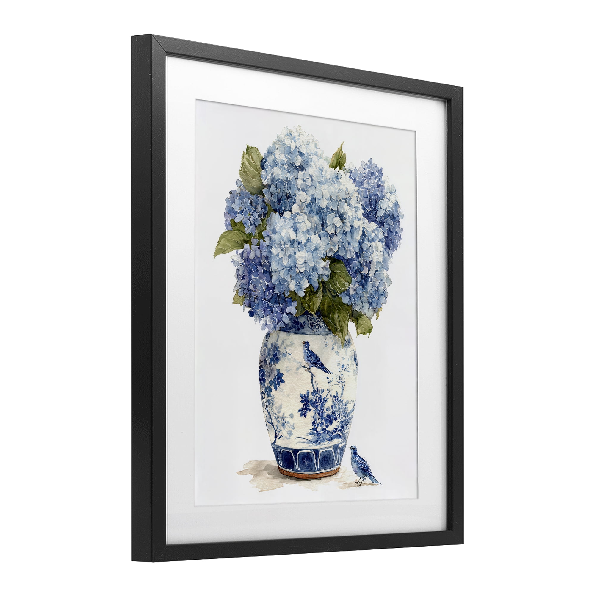 Stupell Industries Blue Bird & Hydrangea Vase Black Framed Print Under Glass, design by Imagine It Images