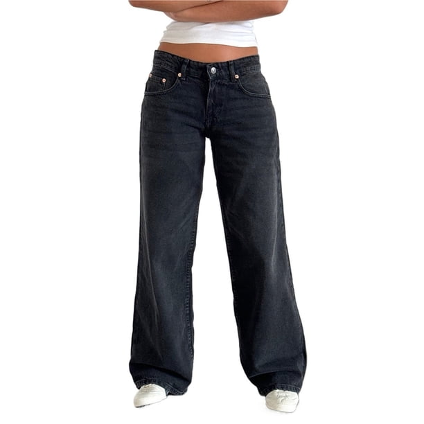 Pantalones vaqueros de pierna ancha for mujer, de talle bajo, holgados, pierna recta, pantalones de mezclilla for novio, pantalones vaqueros sueltos casuales, estilo niña Y2K