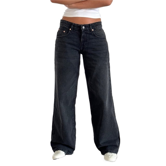 Pantalones vaqueros de pierna ancha for mujer, de talle bajo, holgados, pierna recta, pantalones de mezclilla for novio, pantalones vaqueros sueltos casuales, estilo niña Y2K