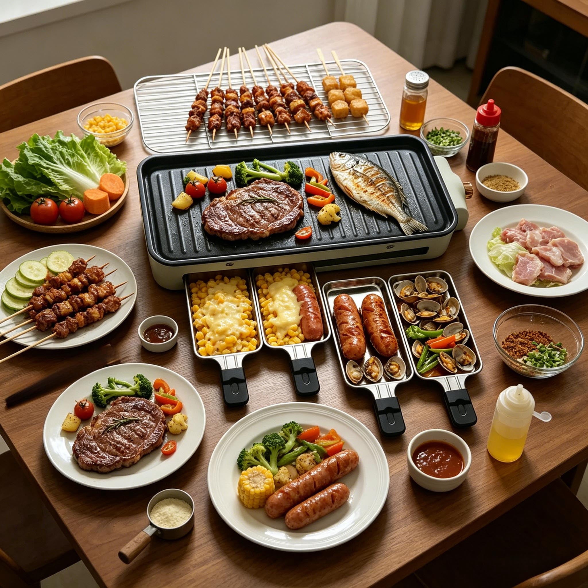 REDUSK Electric Indoor Grill 1500W, 3 in 1 Versatile Smokeless Indoor Grill for Home Cooking, Non-Stick Removable Grill & Griddle Plate, Temperature Control,  White