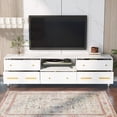 thumbnail image 2 of EUROCO TV Stand for 75+ " TV, Entertainment Center TV Media Console Table with Storage, Solid Wood legs,5 Drawers and Shelf for Living Room, White, 2 of 8
