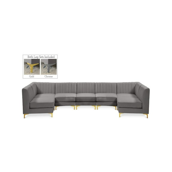 Meridian Furniture Alina Grey Velvet Modular Sectional