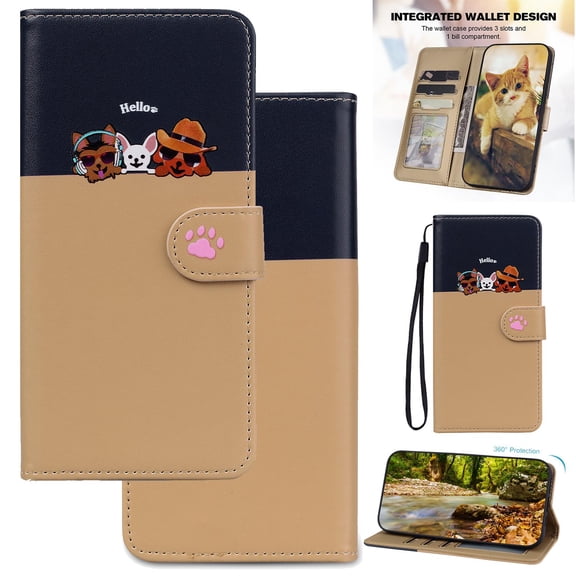 For Samsung Galaxy A17 5G Wallet Case with Wrist Strap,Cute Animal Pattern PU Leather Magnetic Clasp Folio Flip Kickstand Credit Card Slots & Cash Pocket Shockproof Slim Phone Case, Khaki