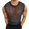 thumbnail image 2 of Mesh Fishnet Tank Tops Men Summer Casual Loose Fit Hollow out See through Crewneck Sleeveless Shirt Party Clubwear, 2 of 5