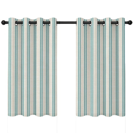 Blue Ticking Stripe Blackout Curtains 45 Inches Long Farmhouse Vertical Lines Khaki Thermal Insulated Room Darkening Drapes with Grommets for Living Room 52 W x 45 L 2 Panels