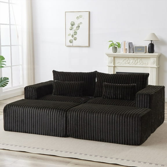 87" Oversized Sectional Lounge Chaise,No Assembly,Cloud Plush Loveseat & Two Removable Footstools & Backrest Pillow Comfort