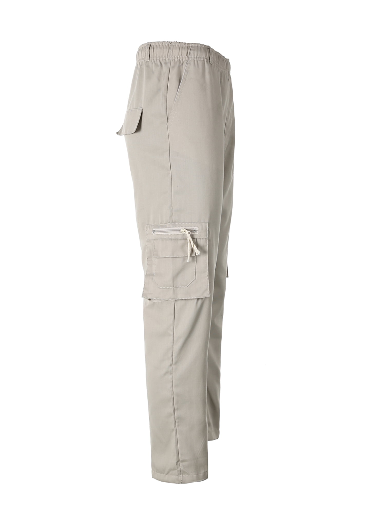Mens Plain Cargo Combat Work Trousers Elasticated Waist Casual Military