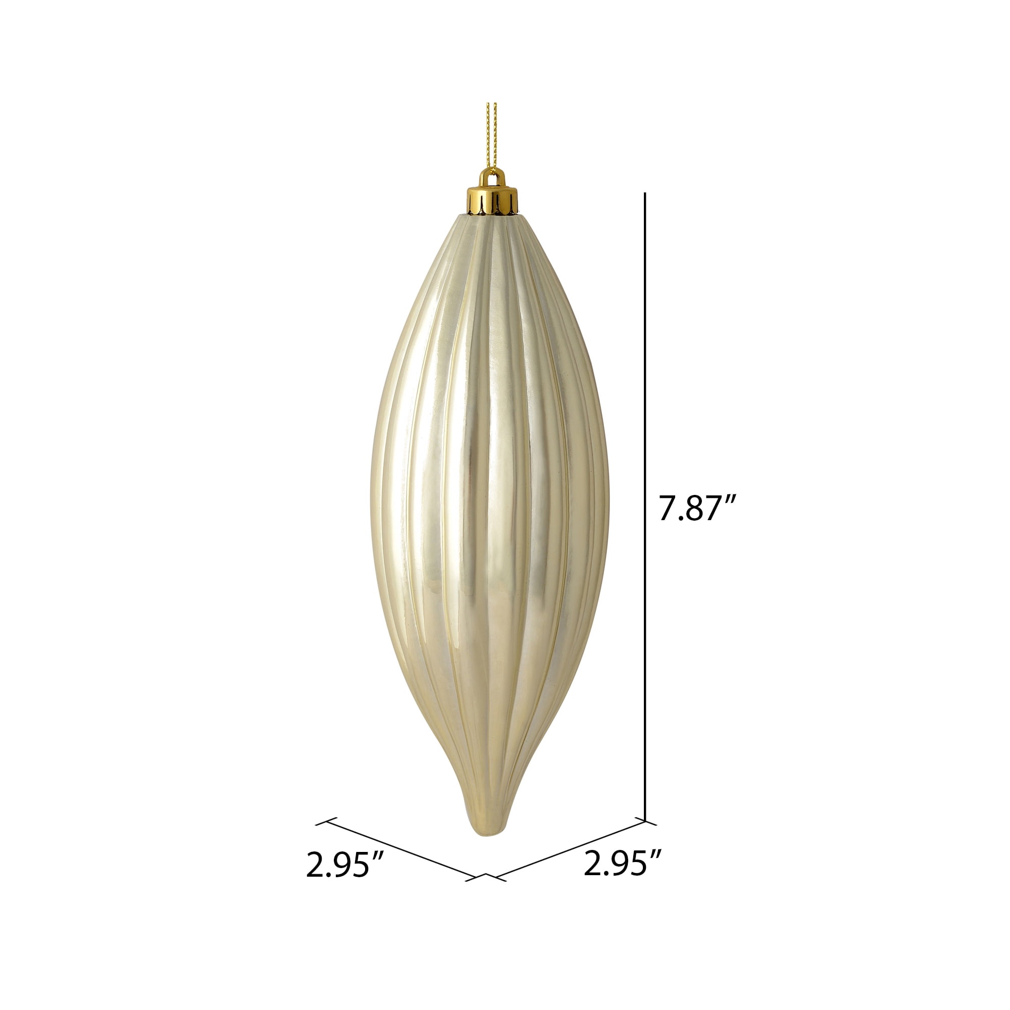 Vickerman 8" Champagne Shiny Line Finial Ornament, Pack of 4