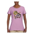 thumbnail image 2 of Wild Bobby Worship While You Wait Sunflower Pink and Yellow Inspirational/Christian Women Graphic Tee, Light Pink, Large, 2 of 6
