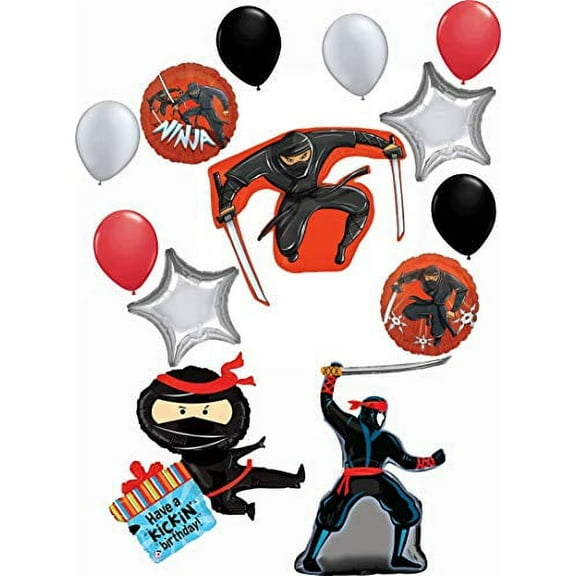 Ninja Party Supplies Kickin Birthday Balloon Bouquet Decorations 13 piece kit