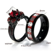 Punk Skull Rings Black Matching Rings Couple Rings Red Cz Wedding Ring for Women