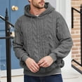 thumbnail image 2 of Mens Fuzzy Sherpa Hoodie Fleece Lined Pullover Sweatshirts Cable Knit Soft Casual Sweaters Fall Hooded Textured Outwear (L, Gray), 2 of 4