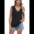 thumbnail image 3 of Camisa de Sin Mangas con Cuello en V, Plisada y Volantes, Holgada, para Mujer, Color Negro, Talla S, 3 of 7