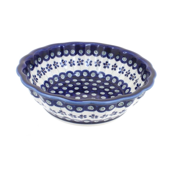 Blue Rose Polish Pottery Flowering Peacock Medium Scallop Bowl