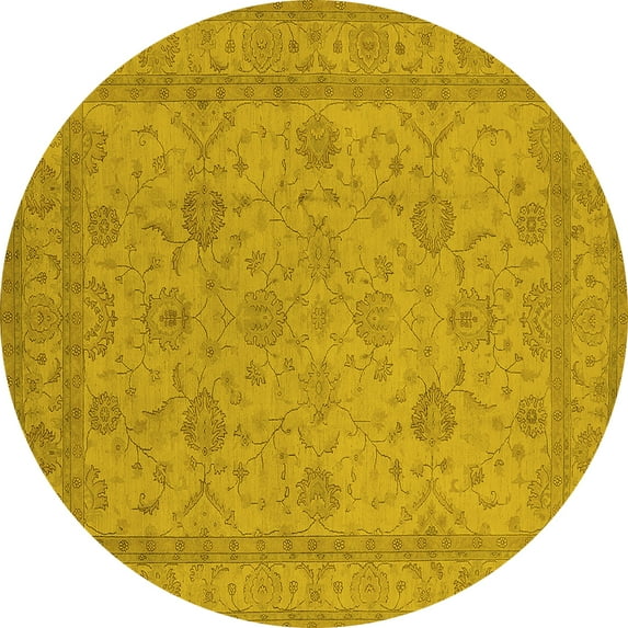 Ahgly Company Indoor Round Oriental Yellow Traditional Area Rugs, 7' Round