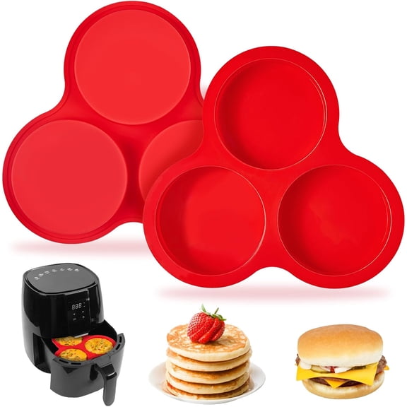 Air Fryer Muffin Top Pans, 2 Pack, 6 Cups | 4 Inch Jumbo Silicone Egg Molds, Non-Stick, for Breakfast Sandwiches, Egg Bites, Hamburger Buns, Tart, Pancake