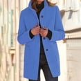 thumbnail image 2 of XFLWAM Women's Basic Stand Collar Slim Fit Jacket Coat Lapel Button Down Solid Color Wool Coat Trench Coat with Pockets Sky Blue S, 2 of 6