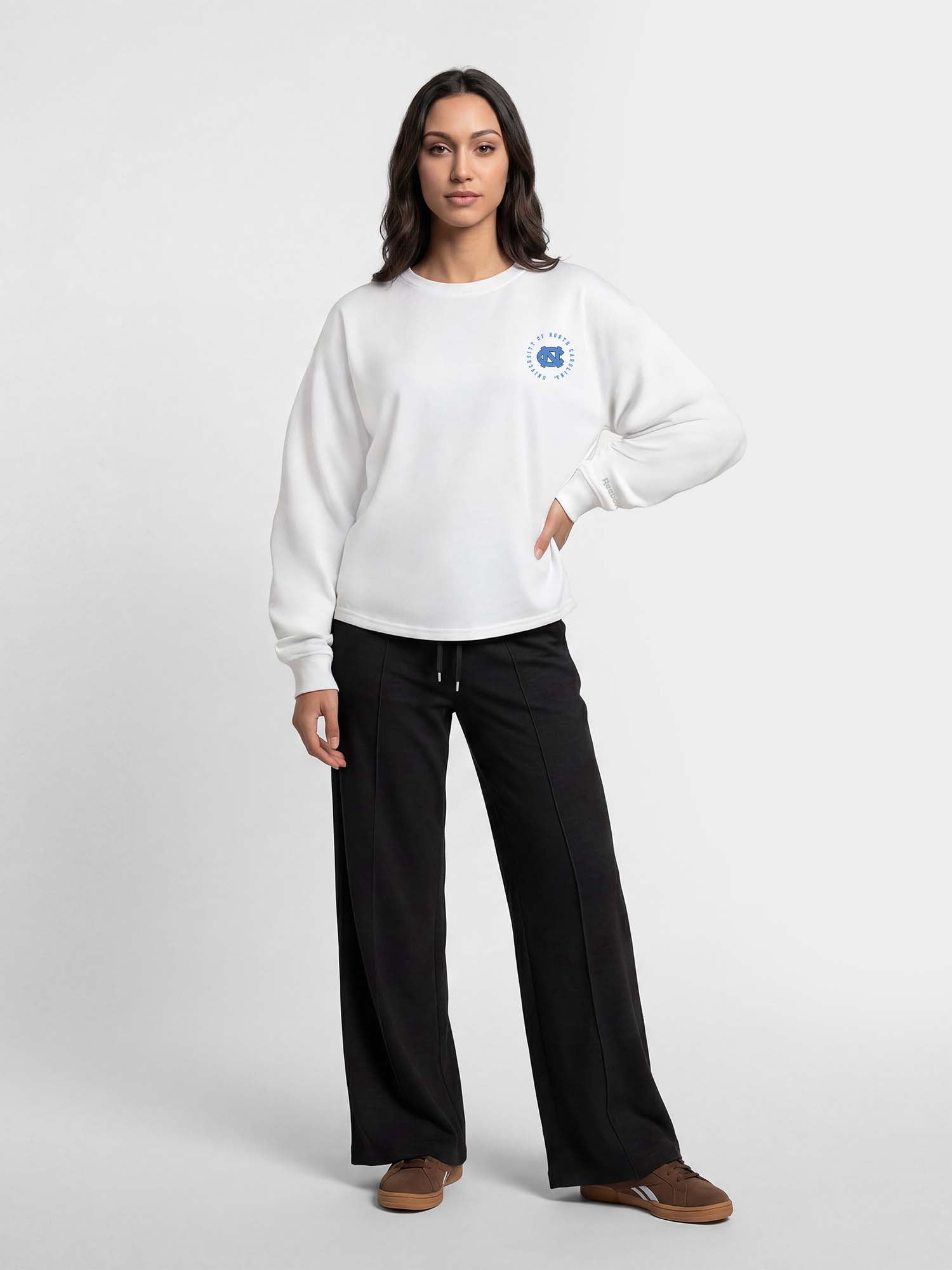 North Carolina Tar Heels Reebok Womens White Heavyweight Cotton Long Sleeve Pullover